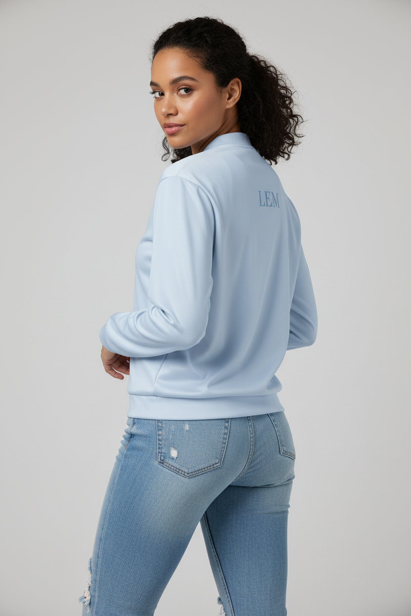 LEM Blue Mist Presence Bomber Jacket - Modestly Vogue 