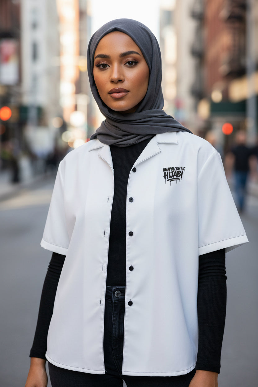Unapologetic Hijabi Whisper Grey button Up shirt - Modestly Vogue 