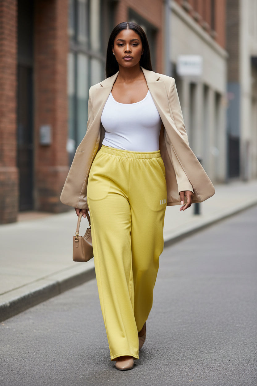LEM Butter Yellow Wide Leg Pants - Modestly Vogue 