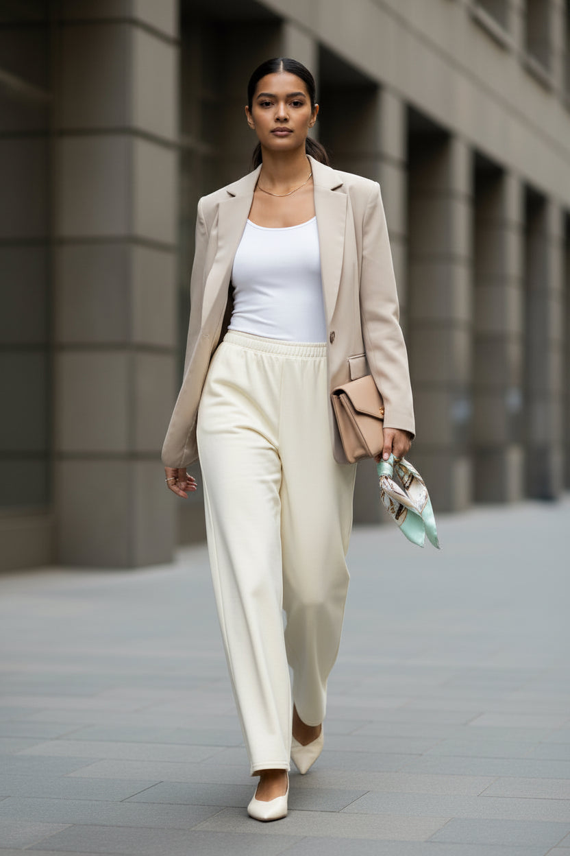 LEM Cream Wide Leg Pants - Modestly Vogue 