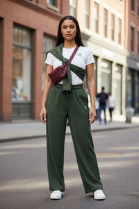 Olive LEM Wide-leg joggers - Modestly Vogue 