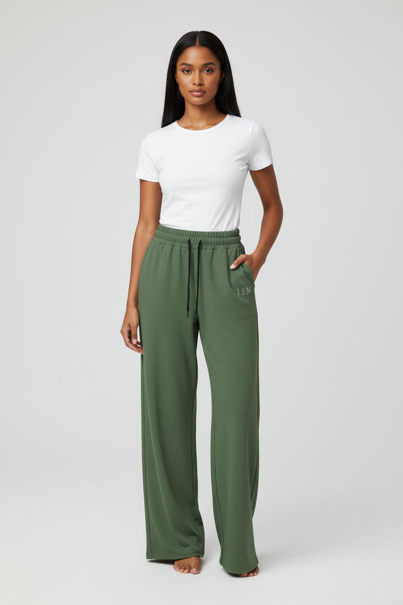 LEM Presence Olive Wide-leg joggers - Modestly Vogue 
