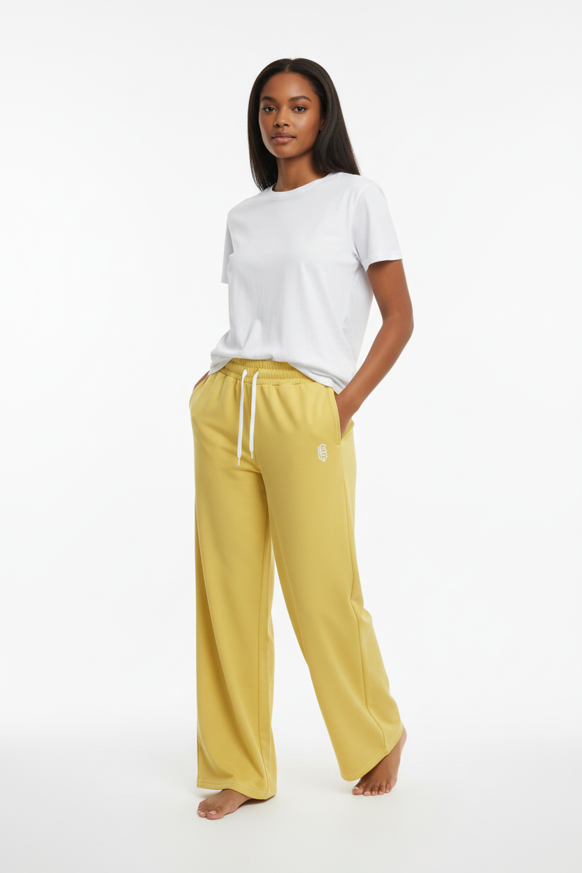LEM Butter Yellow Wide-leg joggers - Modestly Vogue 