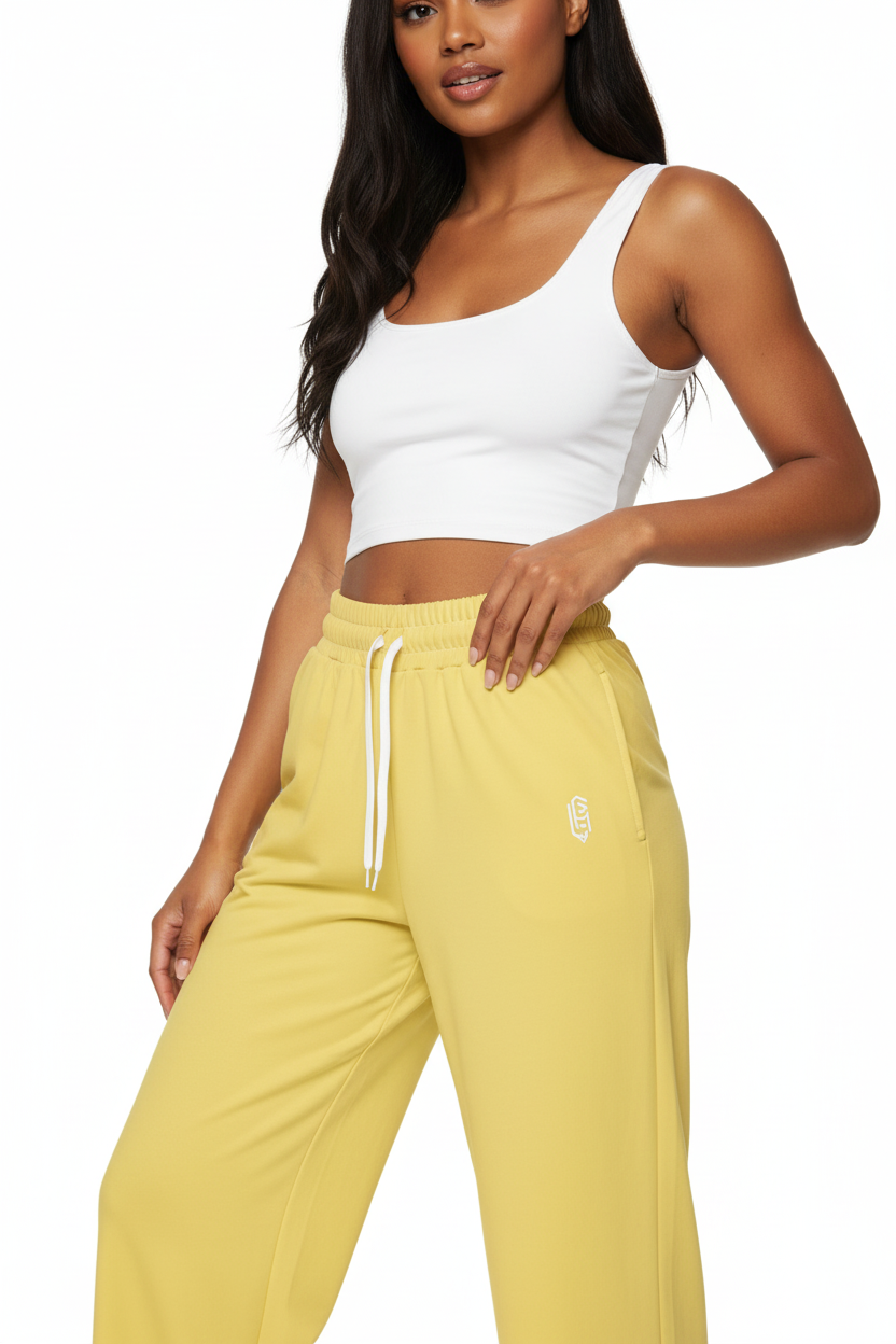 LEM Butter Yellow Wide-leg joggers - Modestly Vogue 