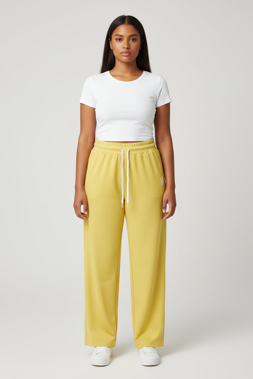 LEM Butter Yellow Wide-leg joggers - Modestly Vogue 