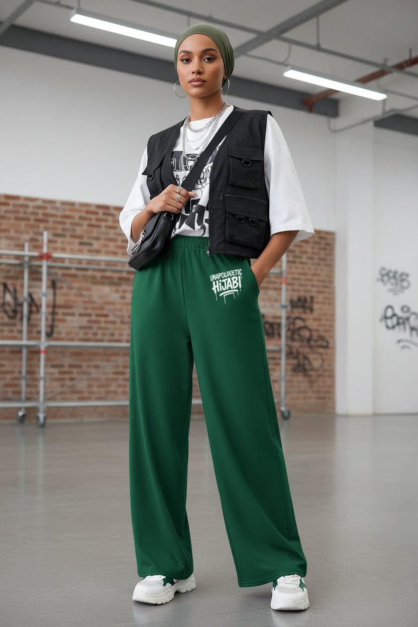 Green Unapologetic Hijabi wide-leg pants - Modestly Vogue 