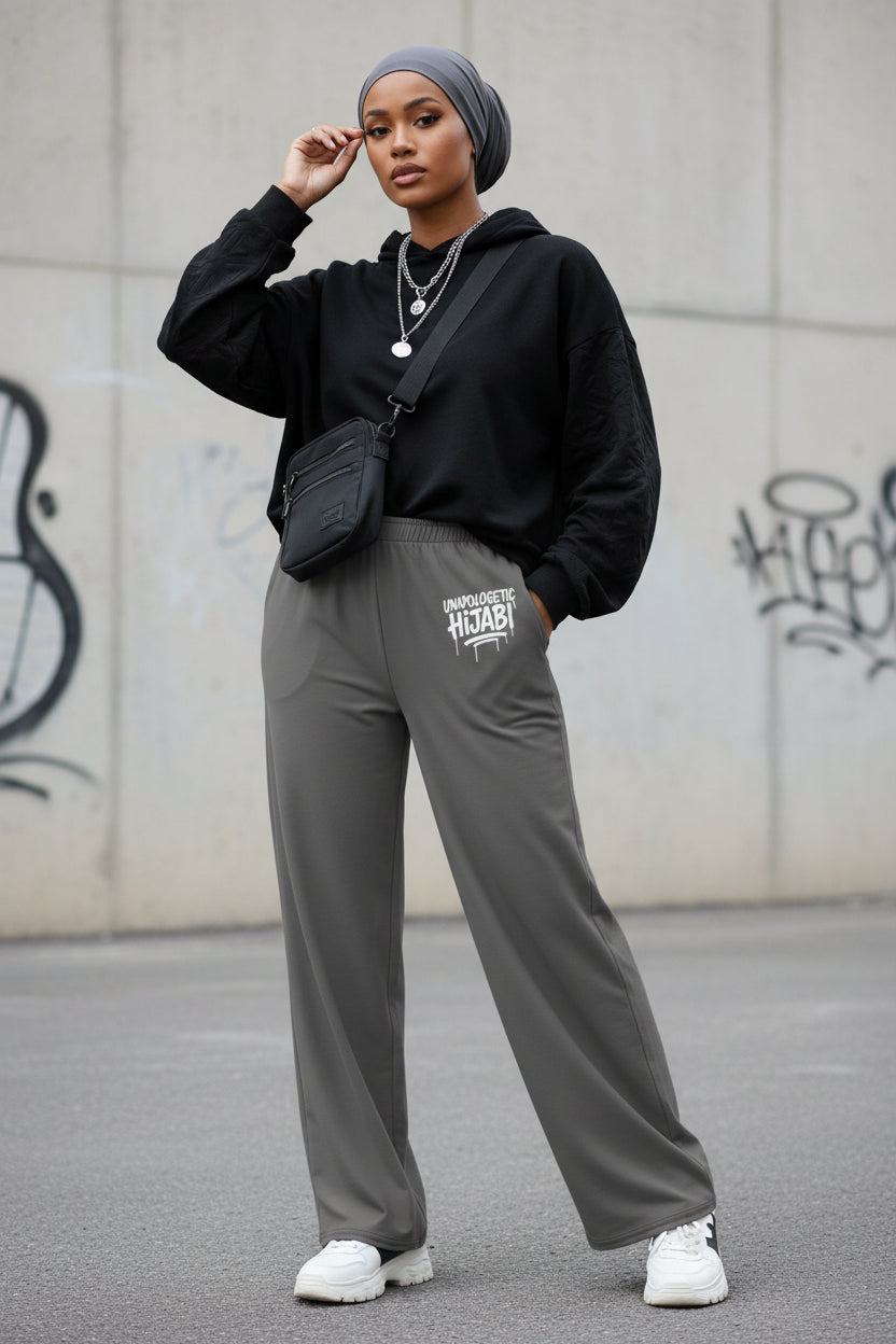 Charcoal Grey Unapologetic Hijabi wide-leg pants - Modestly Vogue 