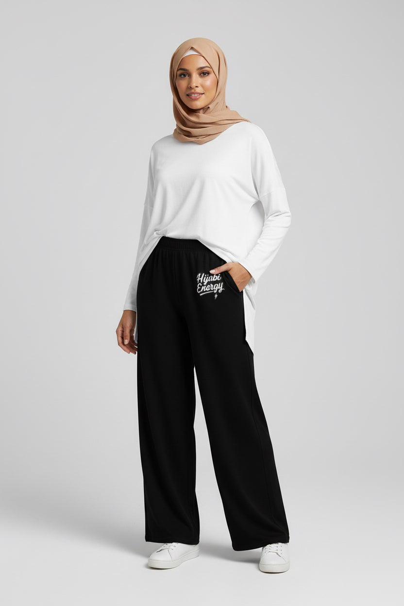 Black Hijabi Energy wide-leg pants Joggers - Modestly Vogue 