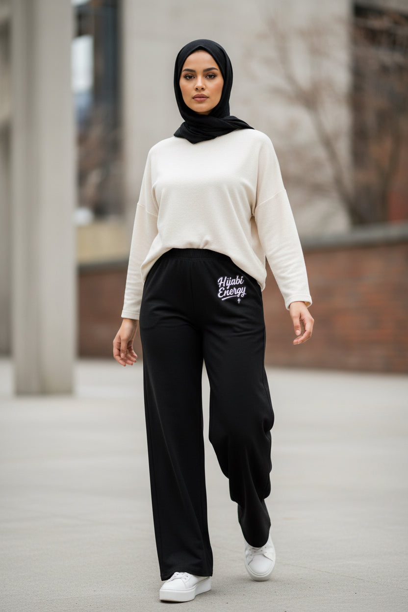 Black Hijabi Energy wide-leg pants Joggers - Modestly Vogue 