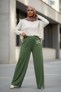 Olive Hijabi Energy  wide-leg pants - Modestly Vogue 