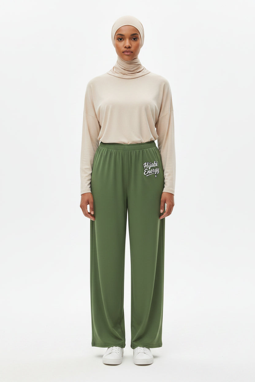 Olive Hijabi Energy  wide-leg pants - Modestly Vogue 