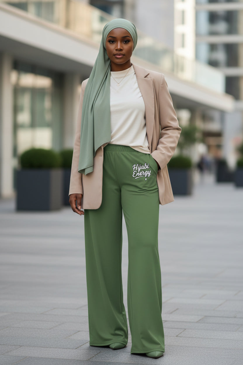 Olive Hijabi Energy  wide-leg pants - Modestly Vogue 