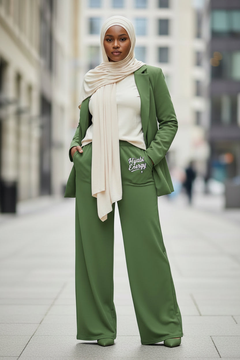 Olive Hijabi Energy  wide-leg pants - Modestly Vogue 