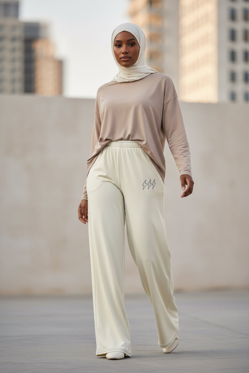 Cream Hijabi Energy™  Wide Leg Pants - Modestly Vogue 