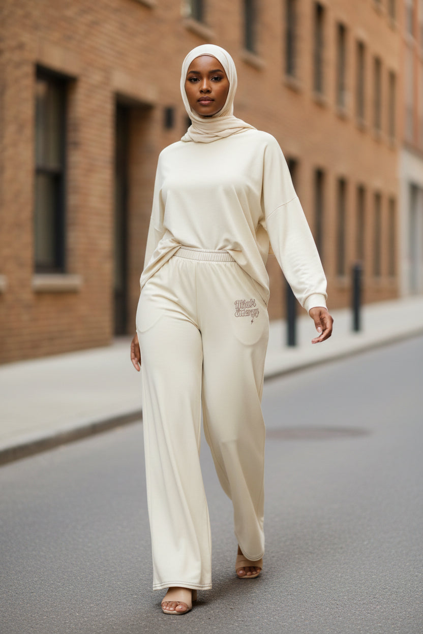Cream Spoken Energy™ wide-leg pants - Modestly Vogue 