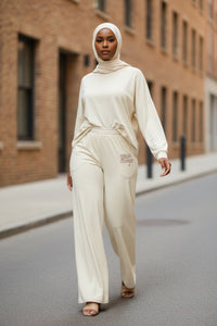 Cream Spoken Energy™ wide-leg pants - Modestly Vogue 
