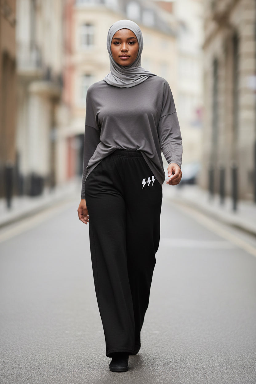 Black Quiet Energy™  wide-leg pants - Modestly Vogue 