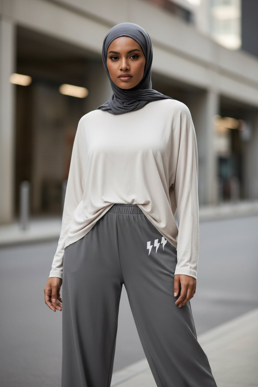 Grey Quiet Energy™  wide-leg pants - Modestly Vogue 