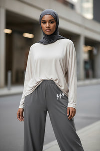 Grey Quiet Energy™  wide-leg pants - Modestly Vogue 