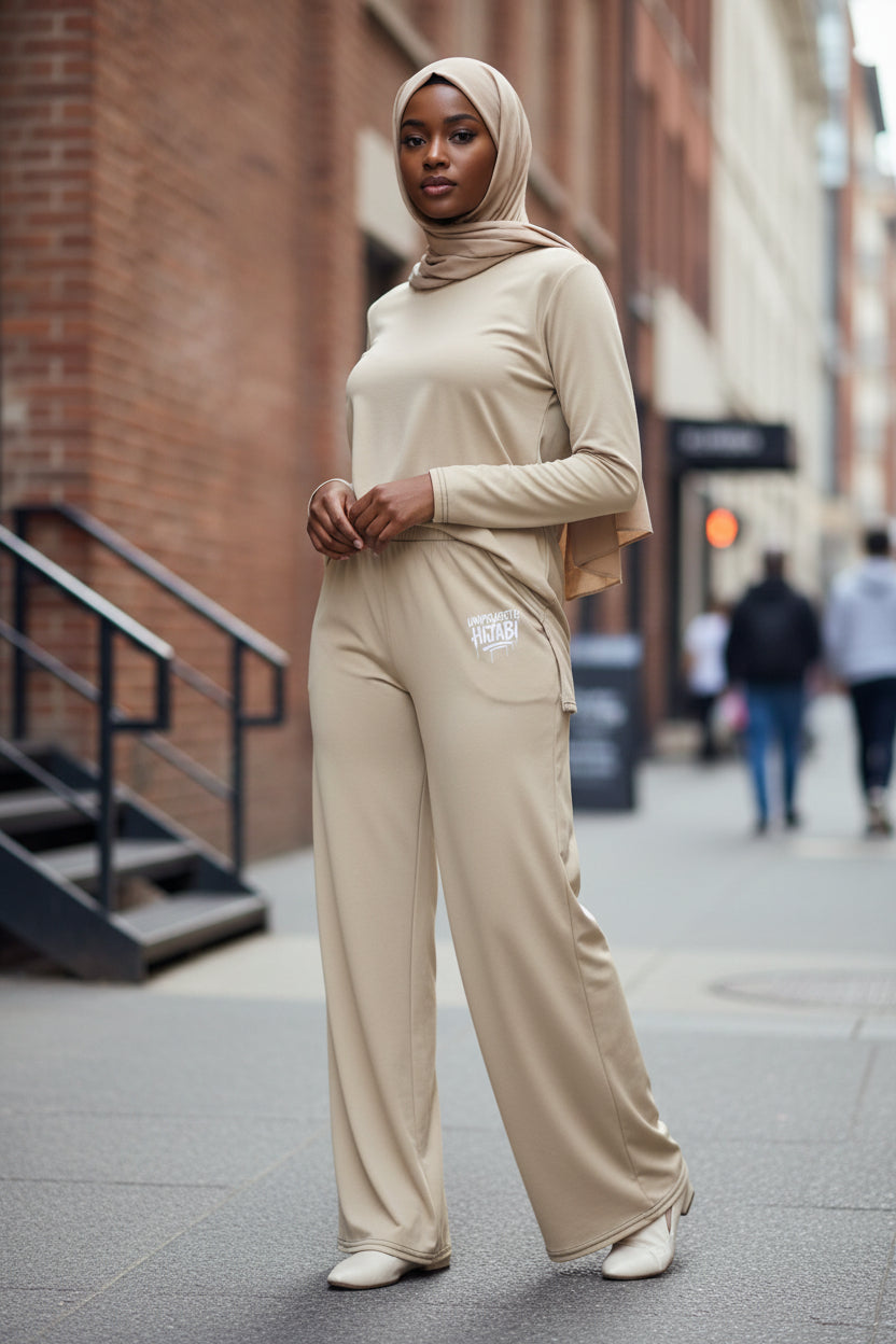 Unapologetic Hijabi™ Sand wide-leg pants - Modestly Vogue 
