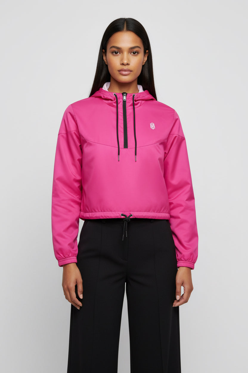 LEM Candy Pink Black String cropped windbreaker
