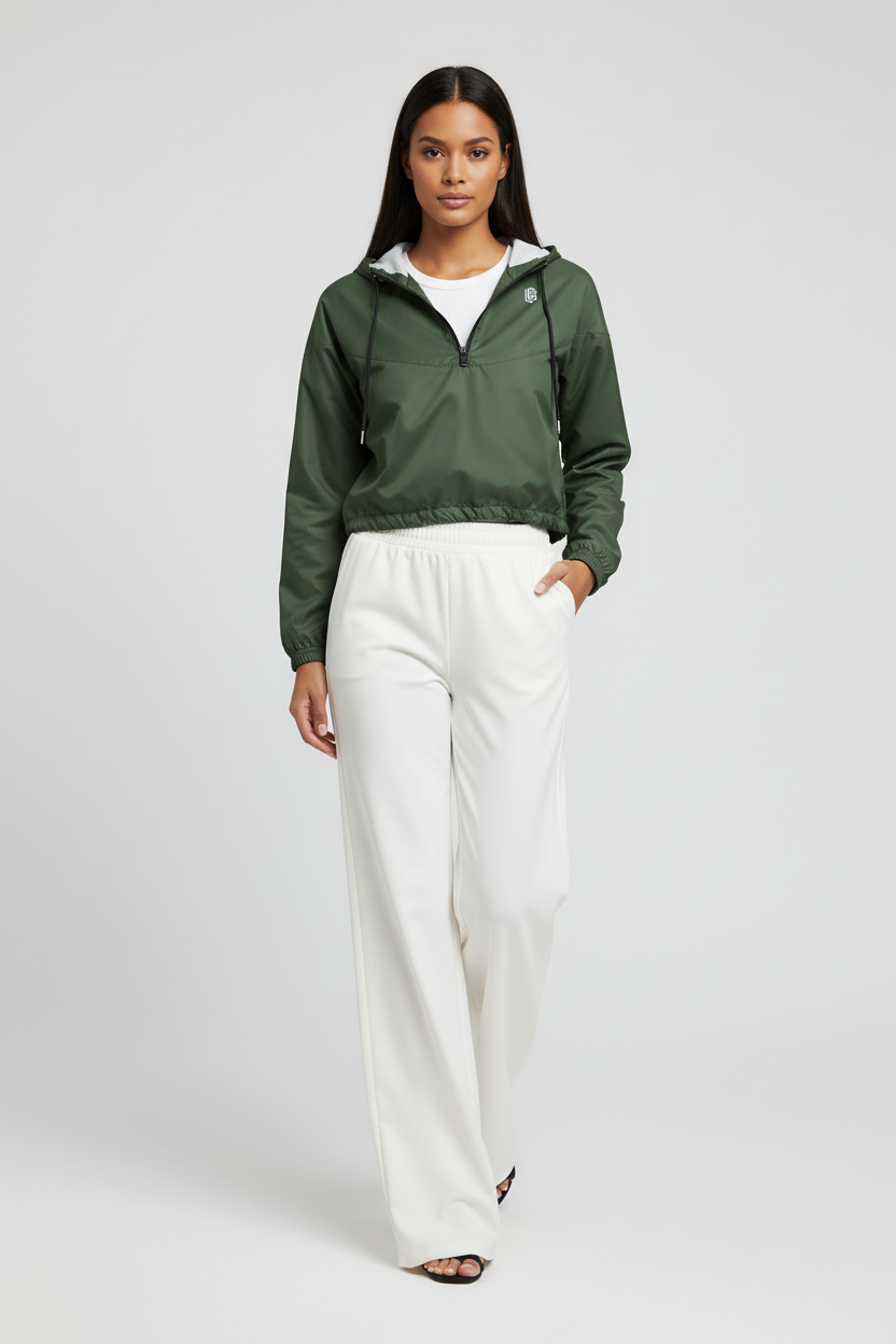 Olive LEM cropped windbreaker Jacket - Modestly Vogue 