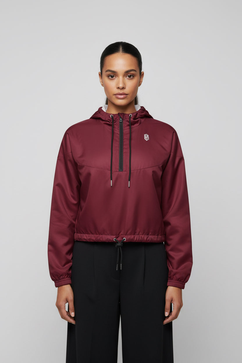 Burgundy LEM cropped windbreaker Jacket - Modestly Vogue 