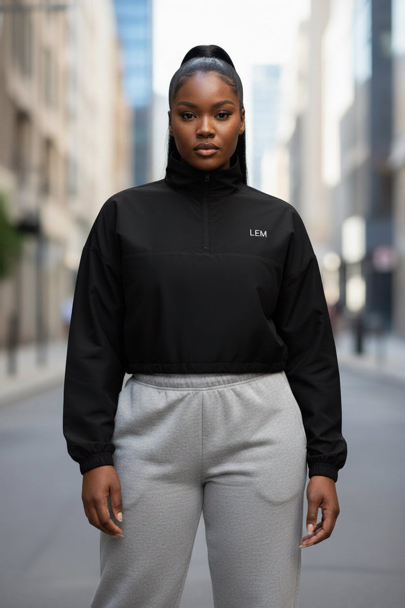 Black LEM cropped windbreaker - Modestly Vogue 