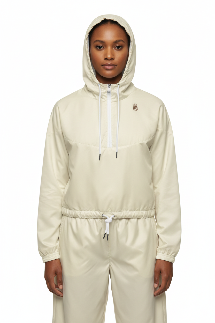 Cream LEM cropped windbreaker - Modestly Vogue 