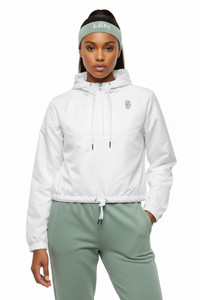 LEM Essential White cropped windbreaker | Sage Logo - Modestly Vogue 