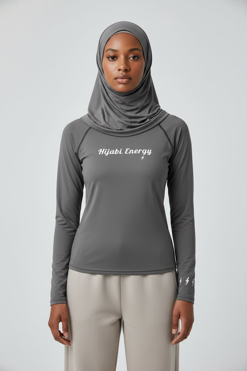 Grey Hijabi Energy  Performance Top - Modestly Vogue 