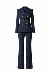 Striped Double-Breasted Blazer & Wide Leg Pants Set