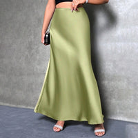 Women's Elegant Satin High Waist Flared Midi Skirt Cocktail Party Wedding Long Skirt - Modestly Vogue 