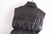 Drawstring Waist Faux Leather Vest Cotton Jacket - Modestly Vogue 