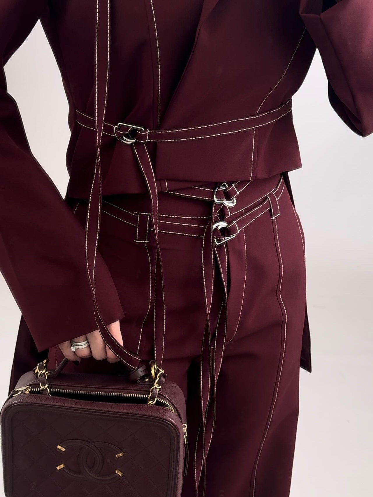 Chic Burgundy Two-Piece Set | Women's Notched Collar Long Style - Modestly Vogue 