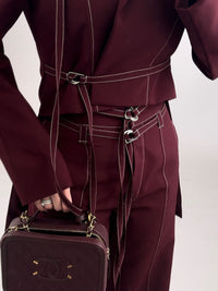 Chic Burgundy Two-Piece Set | Women's Notched Collar Long Style - Modestly Vogue 