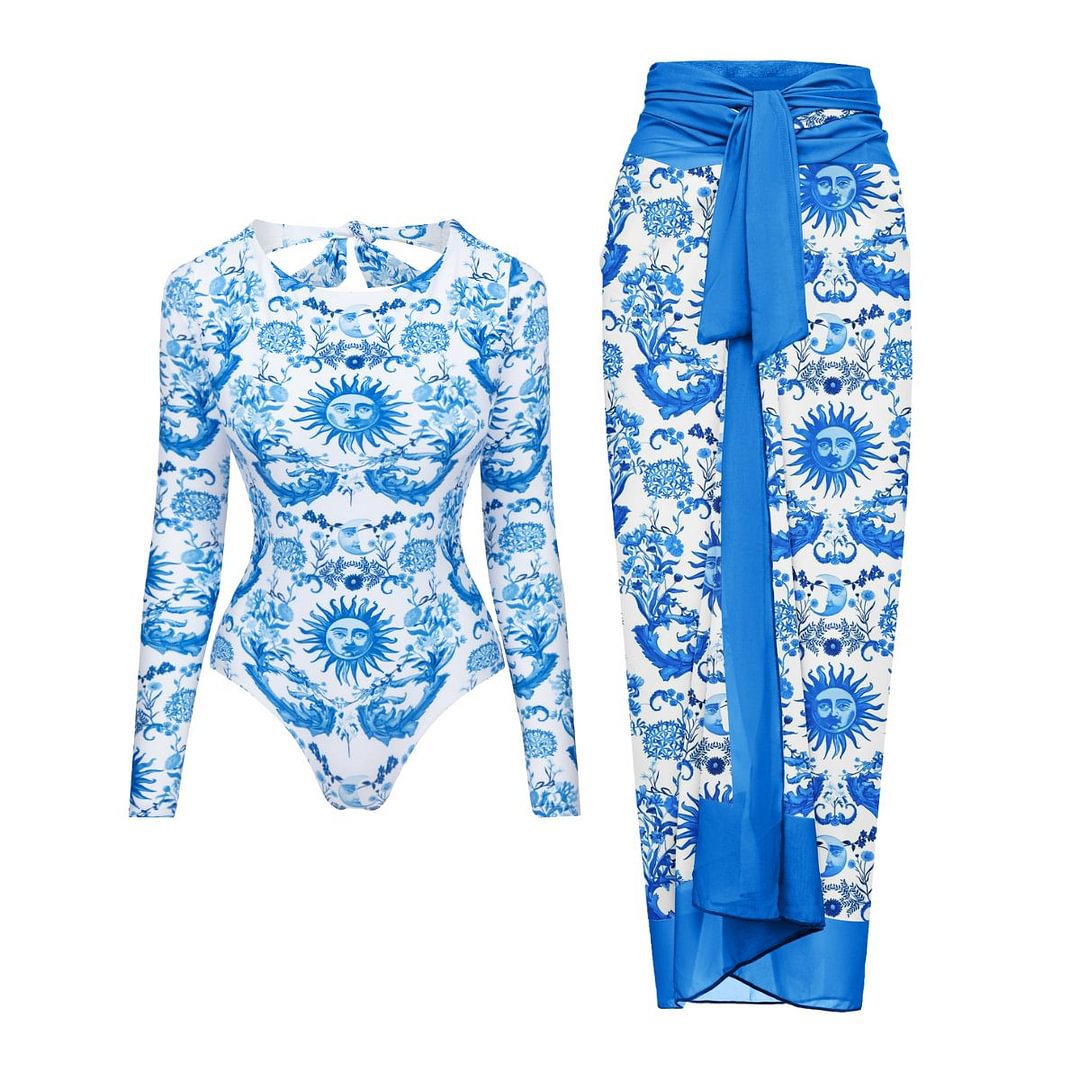 Long Sleeve One-piece Swimsuit Female Surfing Suit - Modestly Vogue 