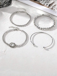 Artistic Retro Versatile Metal Chain Square Diamond 4-piece Set - Modestly Vogue 