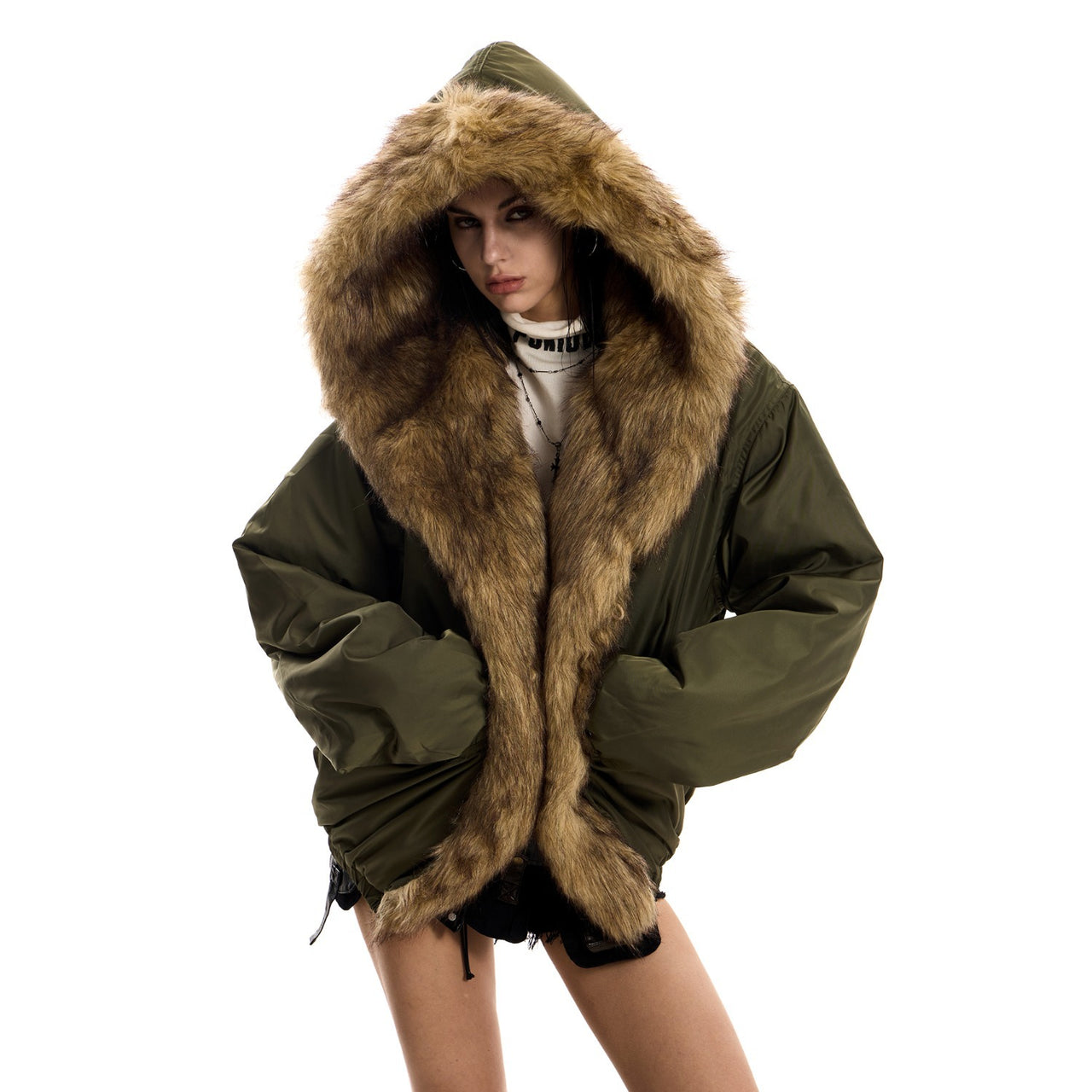 Hooded Cotton Women's Loose Lazy Style Fur Collar Parka