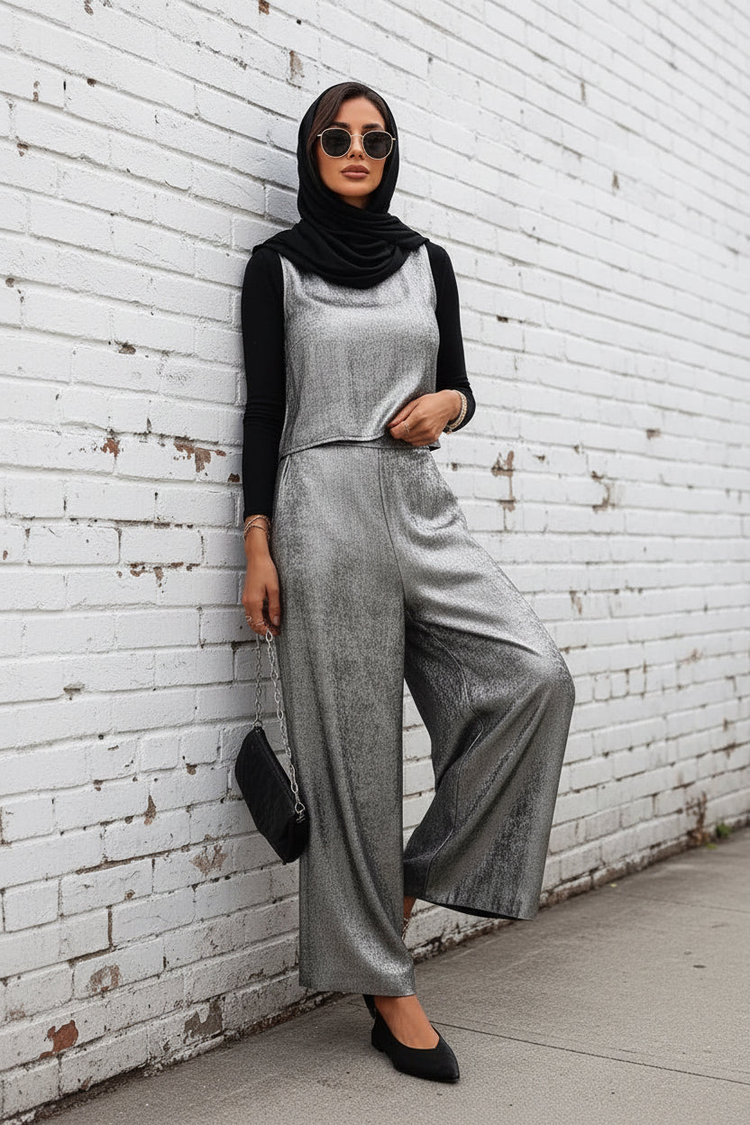 Round Neck Tank and Pants Set - Modestly Vogue 