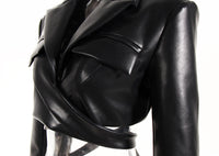 Cross Lace-up Cropped Long Sleeve PU Leather Short Coat Jacket