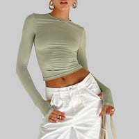 New Women's Solid Color Base Round Neck Long Sleeve Top Women