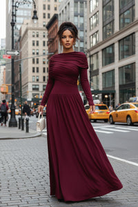 New Women's Fashion Elegant Shawl Solid Color Long Dress - Modestly Vogue 