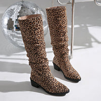 Fashion Square Toe Chunky Heel High Heel Leopard Print Boots - Modestly Vogue 