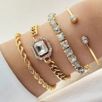 Artistic Retro Versatile Metal Chain Square Diamond 4-piece Set - Modestly Vogue 