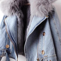 Detachable Fox Fur Rabbit Fur Liner Denim Coat Jacket