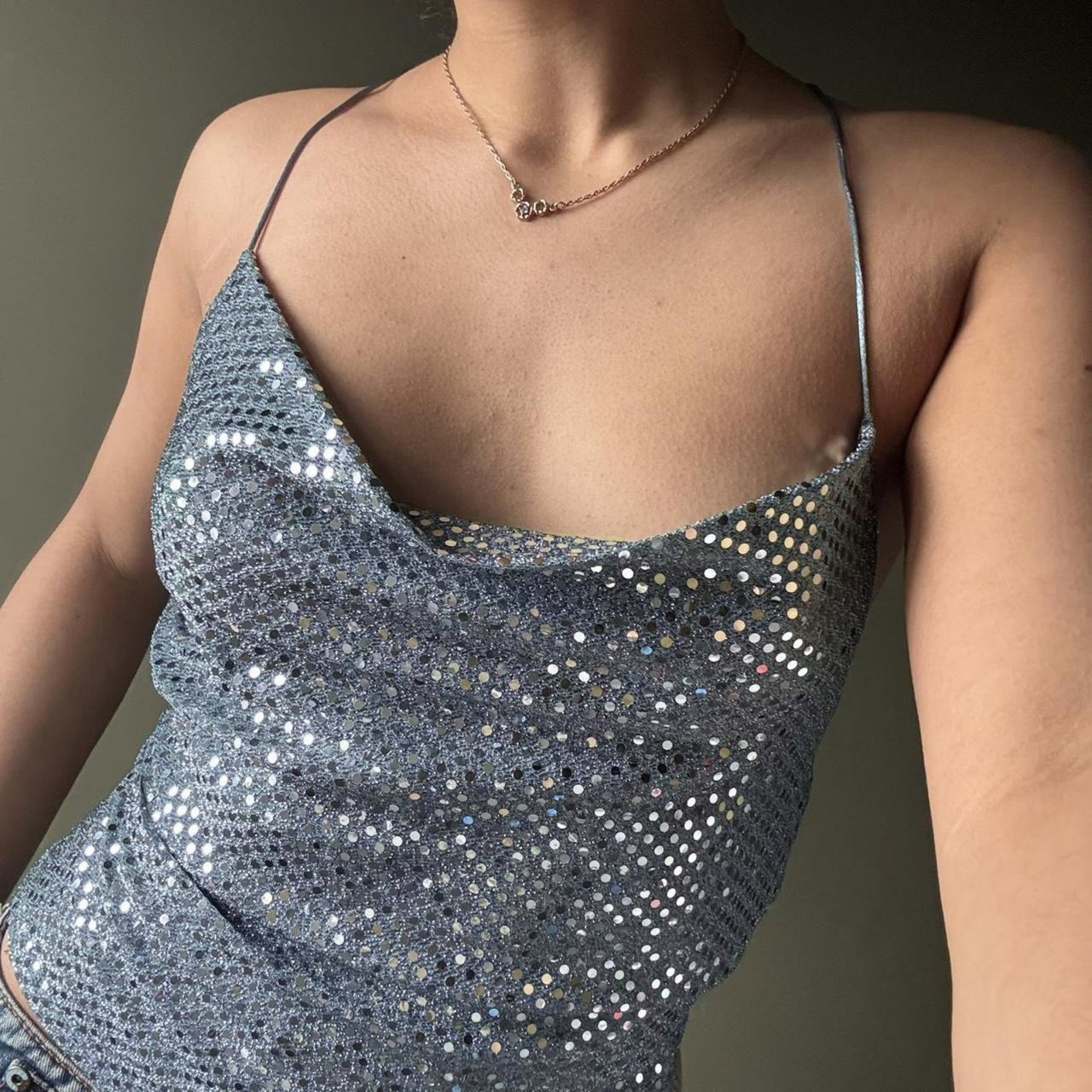 Women’s Fall Bare Back Sequined Mini Halter Sleeveless Vest