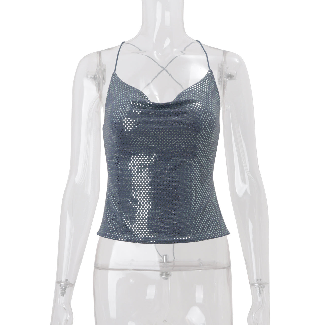 Women’s Fall Bare Back Sequined Mini Halter Sleeveless Vest
