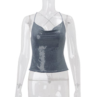 Women’s Fall Bare Back Sequined Mini Halter Sleeveless Vest
