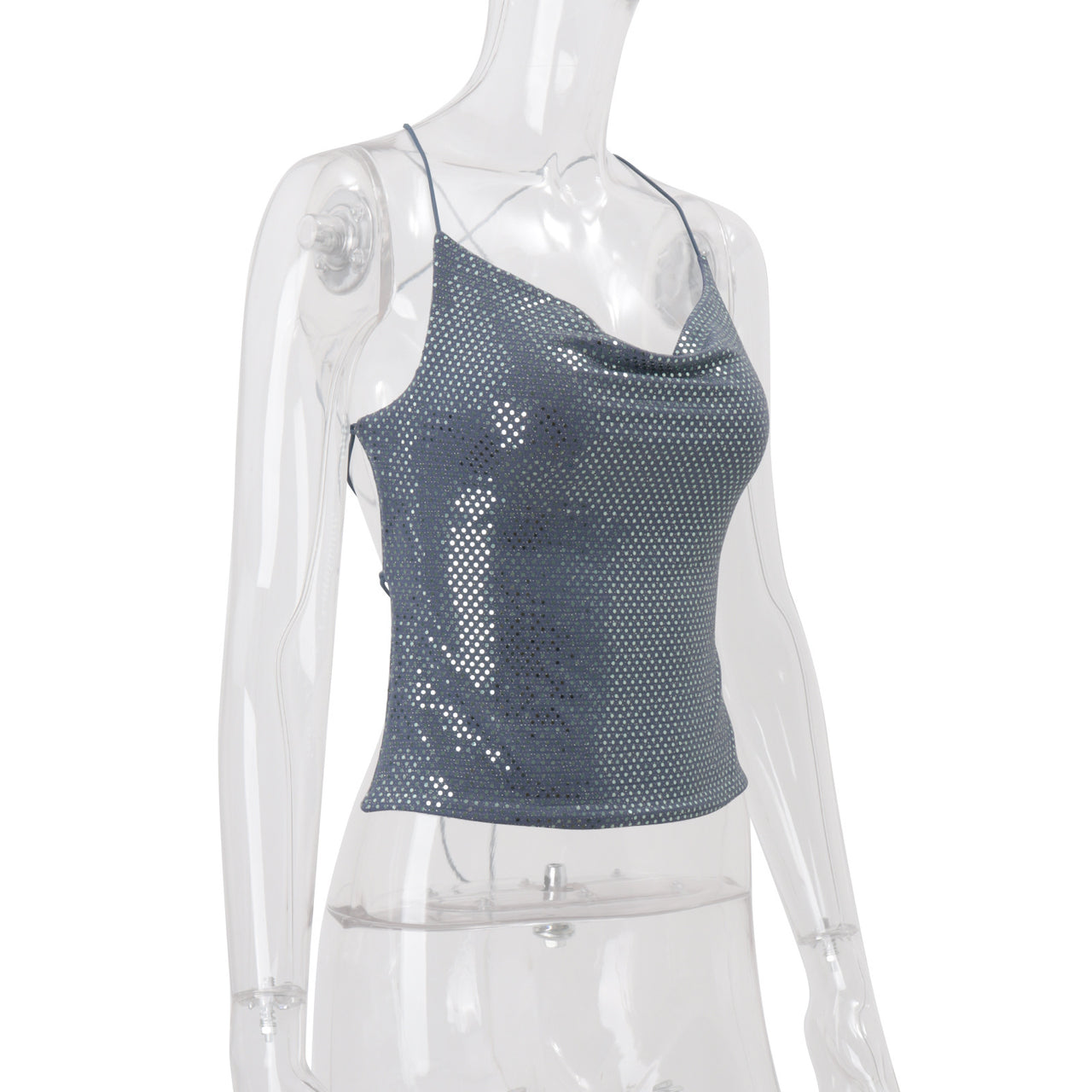 Women’s Fall Bare Back Sequined Mini Halter Sleeveless Vest